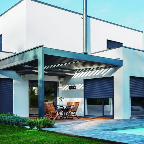 Modern Luxury House With a Teak Wooden Terrace, Modern, Luxury, Teak, Wooden, Terrace, Green, Grass, Windows